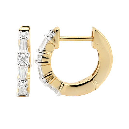 Moissanite Huggie Hoop Earrings, 14K Gold Plated Sterling Silver, Minimalist Ear Stack