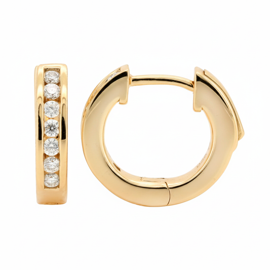 14K Gold Plated Moissanite Huggie Earrings, Pave Hoops