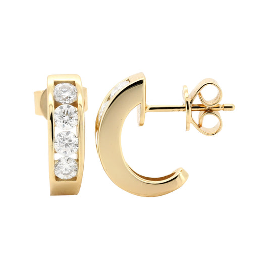 14K Gold Plated Silver Moissanite Huggies, Pave Set Earrings