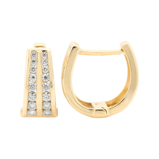 14K Gold Plated Huggie Earrings, Sterling Silver Moissanite Hoops