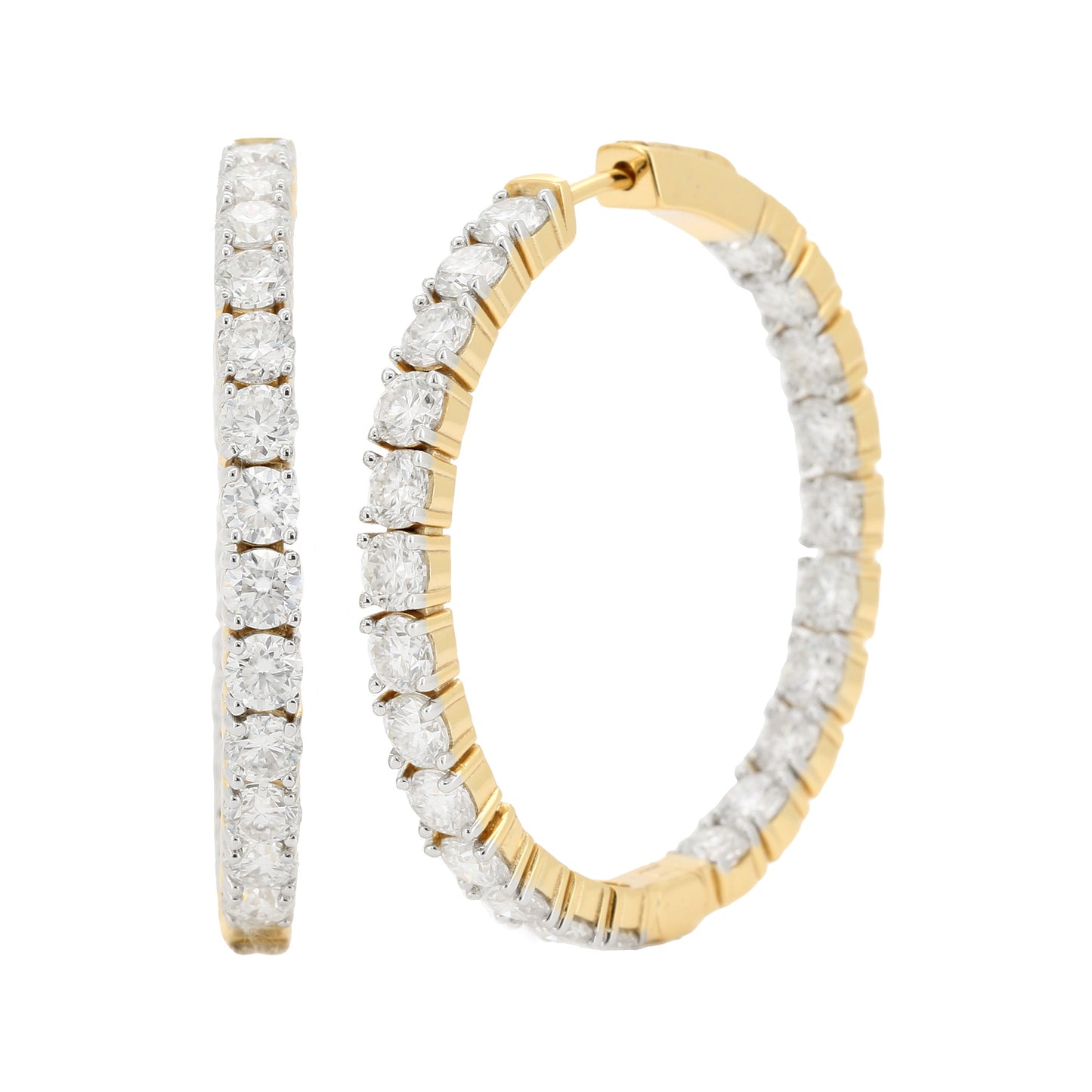 Elegant Brilliant Cut Prong-Set Moissanite Diamonds 14K Gold Plated Sterling Silver Hoop Earrings for Women | Available sizes 22MM 36MM 45MM