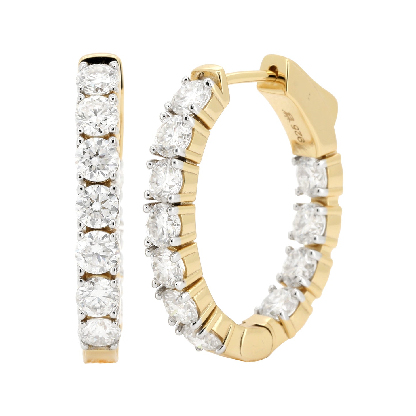 Oval Shape Hoop Earrings |14K Gold Plated Silver with Brilliant Cut Moissanite Diamond |Three Size Available |Gift for Her