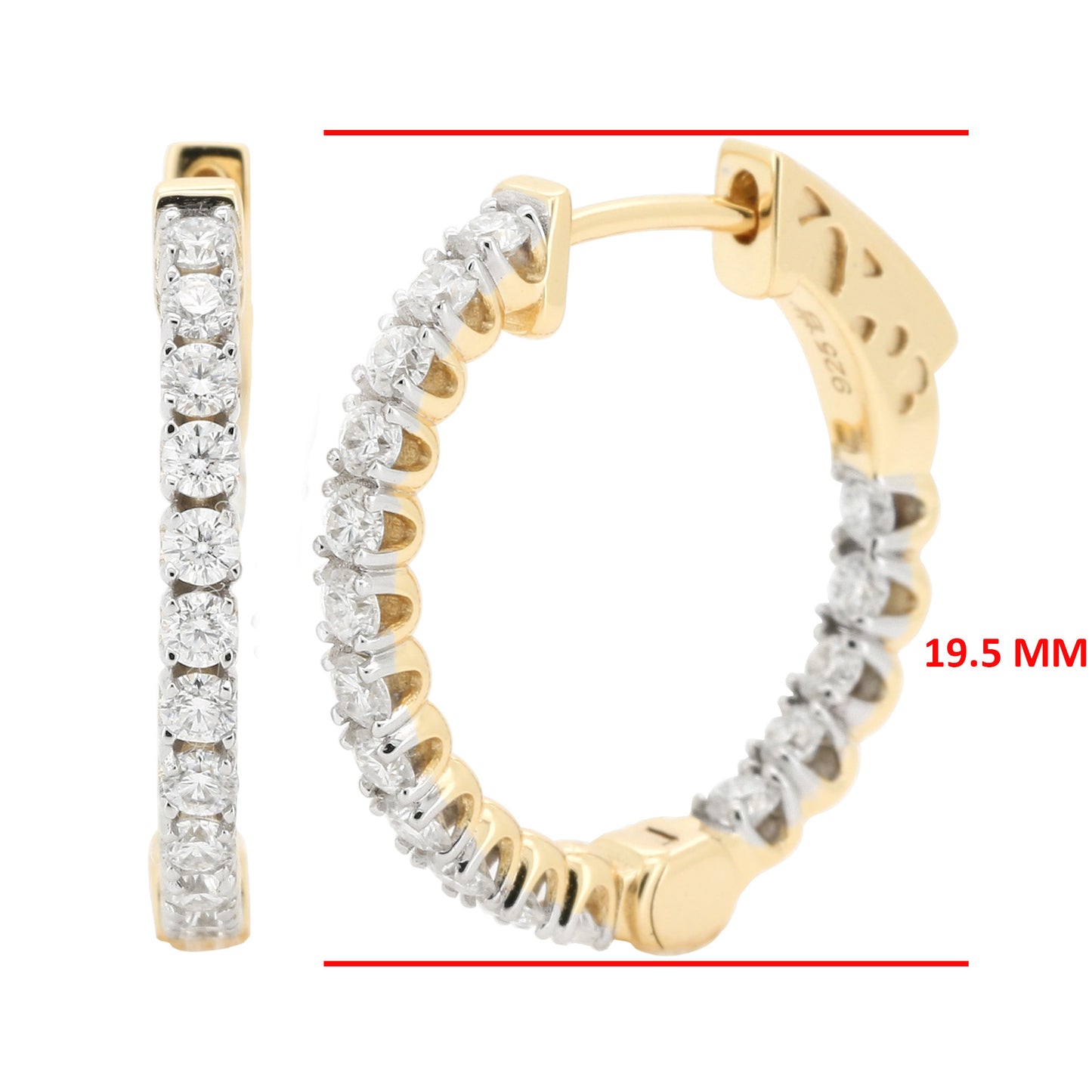 Eternity Moissanite Diamond Hoop Earrings - 14K Gold Plated Silver Dazzling Brilliant Cut | Prong Set Statement Hoops | Size- 19.5MM & 27 MM