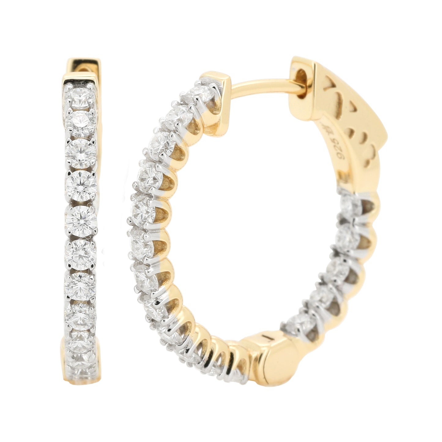 Eternity Moissanite Diamond Hoop Earrings - 14K Gold Plated Silver Dazzling Brilliant Cut | Prong Set Statement Hoops | Size- 19.5MM & 27 MM