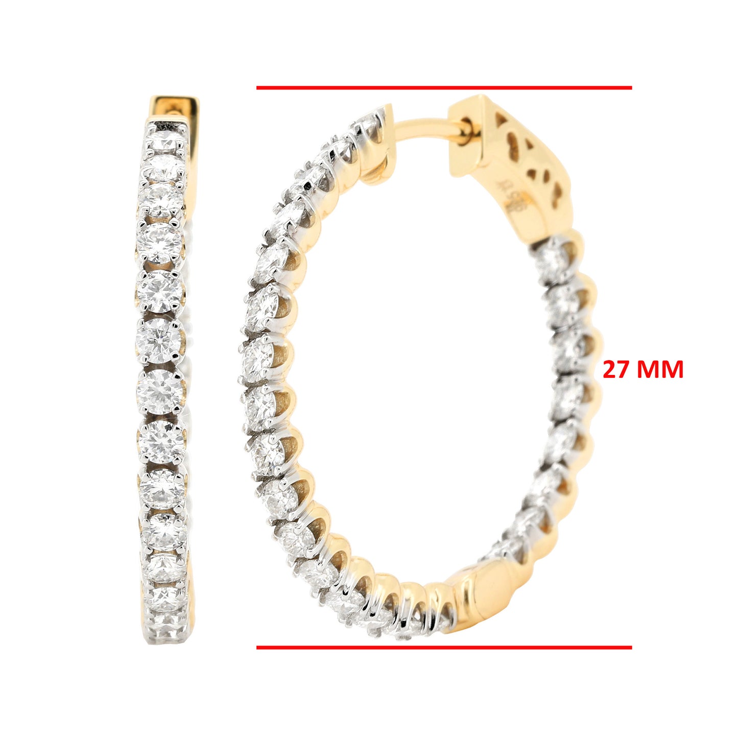 Eternity Moissanite Diamond Hoop Earrings - 14K Gold Plated Silver Dazzling Brilliant Cut | Prong Set Statement Hoops | Size- 19.5MM & 27 MM