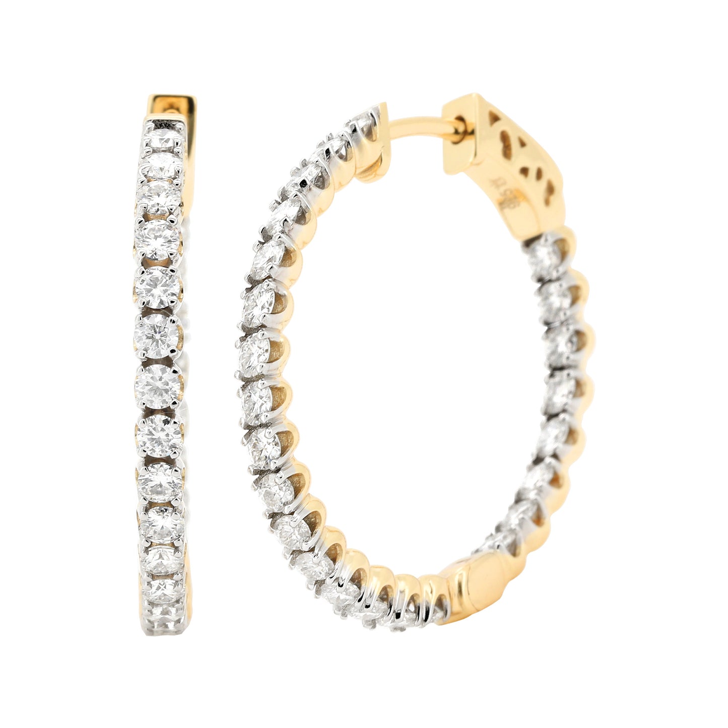 Eternity Moissanite Diamond Hoop Earrings - 14K Gold Plated Silver Dazzling Brilliant Cut | Prong Set Statement Hoops | Size- 19.5MM & 27 MM