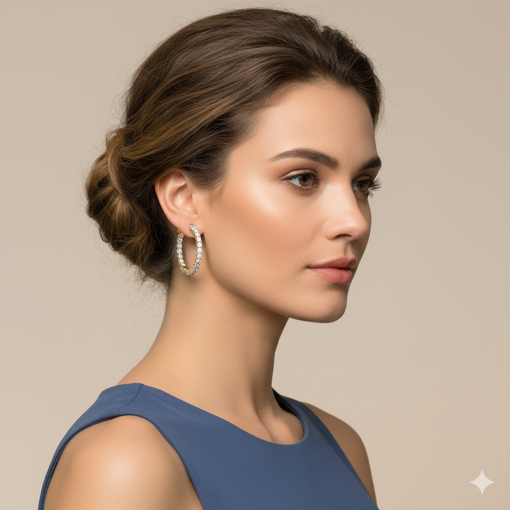 Eternity Moissanite Diamond Hoop Earrings - 14K Gold Plated Silver Dazzling Brilliant Cut | Prong Set Statement Hoops | Size- 19.5MM & 27 MM