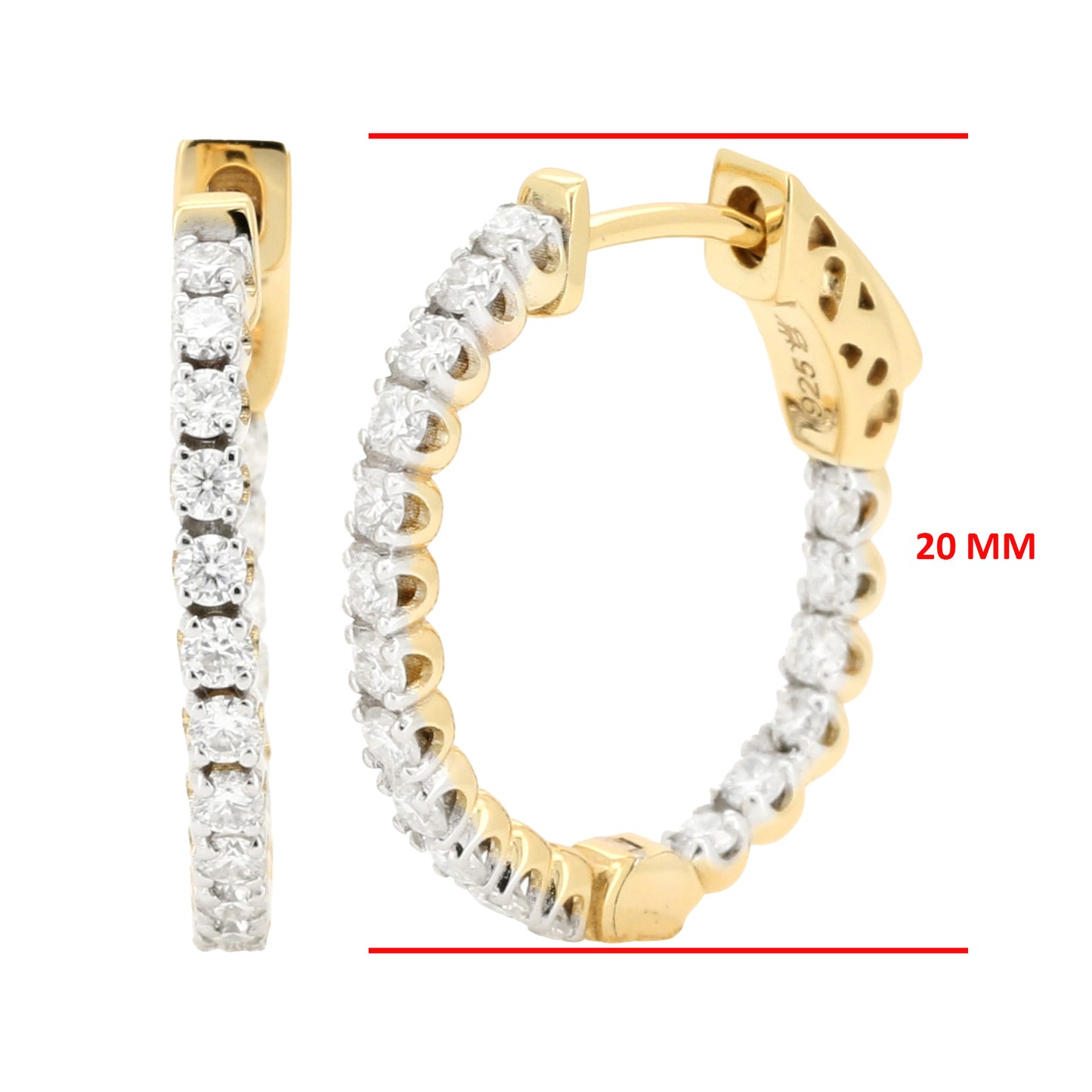 14K Gold Plated Silver Moissanite Diamond Oval Shape Hoop Earrings | 20MM, 25MM, 29MM Sizes | Prong Set Brilliant Cut Hoops | Dainty Diamond Hoops