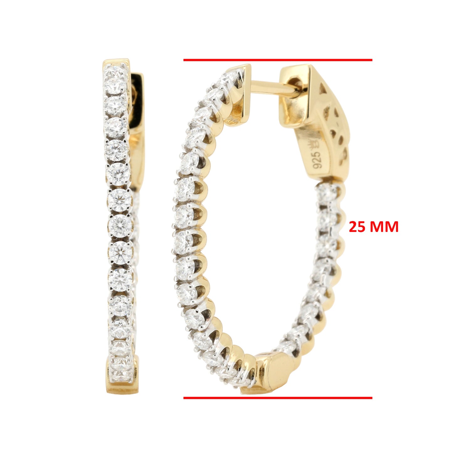 14K Gold Plated Silver Moissanite Diamond Oval Shape Hoop Earrings | 20MM, 25MM, 29MM Sizes | Prong Set Brilliant Cut Hoops | Dainty Diamond Hoops