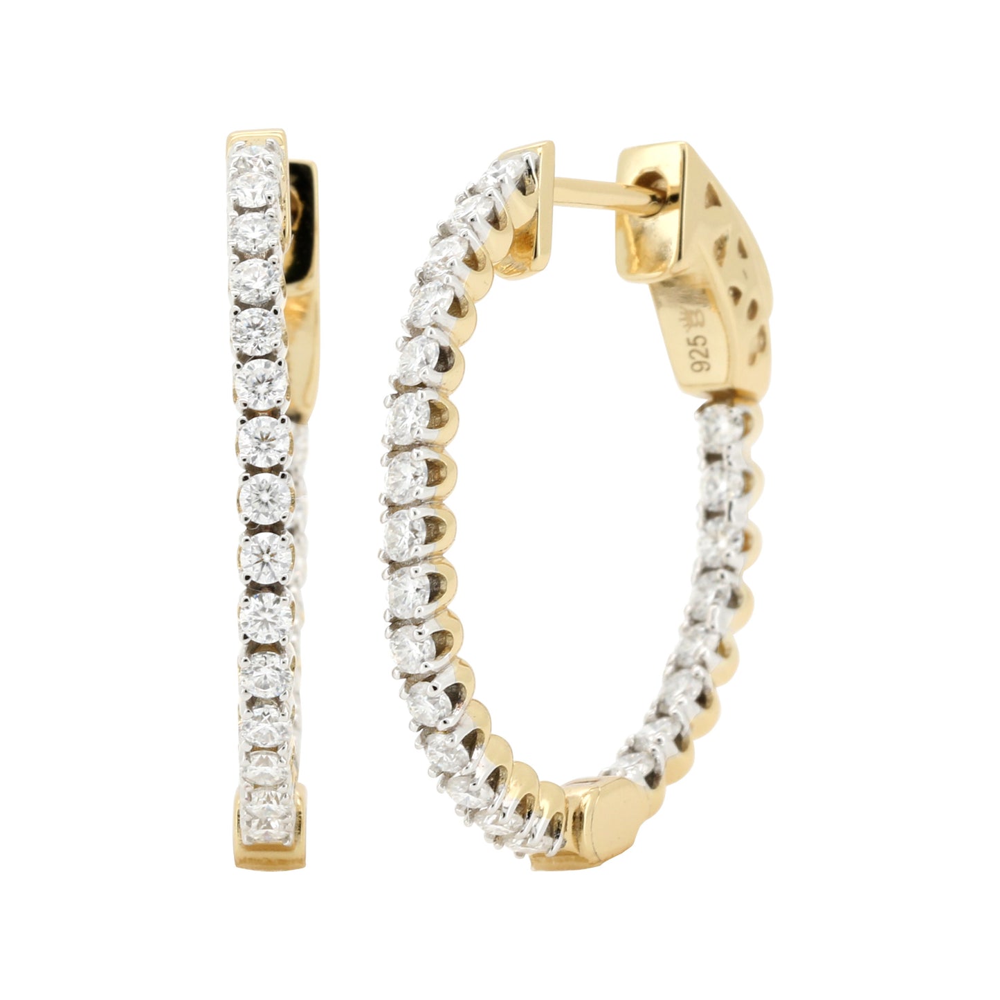 14K Gold Plated Silver Moissanite Diamond Oval Shape Hoop Earrings | 20MM, 25MM, 29MM Sizes | Prong Set Brilliant Cut Hoops | Dainty Diamond Hoops