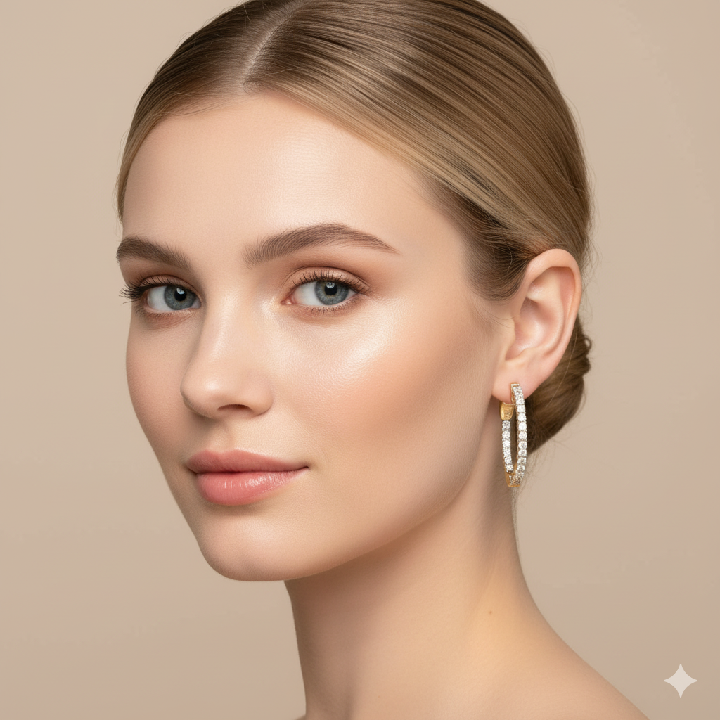 14K Gold Plated Silver Moissanite Diamond Oval Shape Hoop Earrings | 20MM, 25MM, 29MM Sizes | Prong Set Brilliant Cut Hoops | Dainty Diamond Hoops