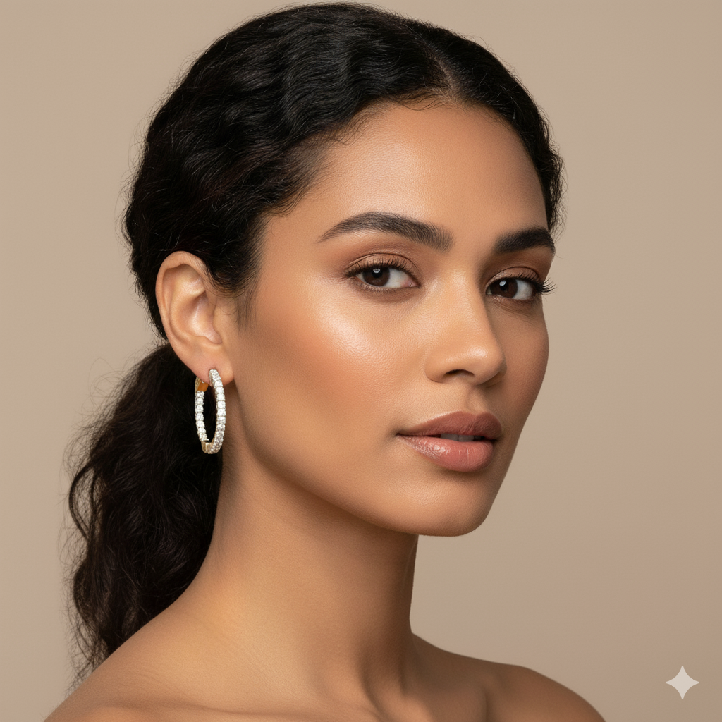 14K Gold Plated Silver Moissanite Diamond Oval Shape Hoop Earrings | 20MM, 25MM, 29MM Sizes | Prong Set Brilliant Cut Hoops | Dainty Diamond Hoops