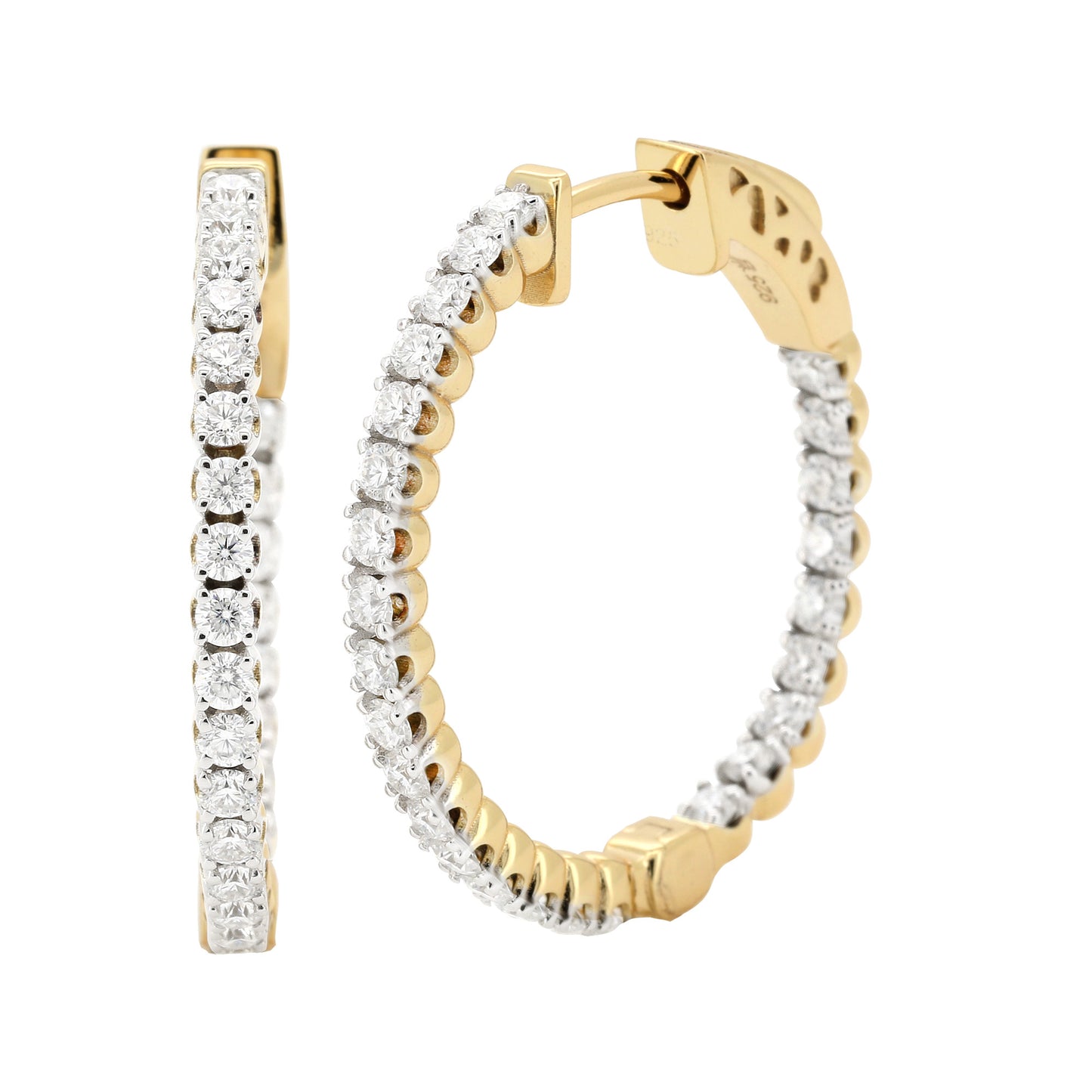14K Gold Plated Silver Moissanite Diamond Oval Shape Hoop Earrings | 20MM, 25MM, 29MM Sizes | Prong Set Brilliant Cut Hoops | Dainty Diamond Hoops