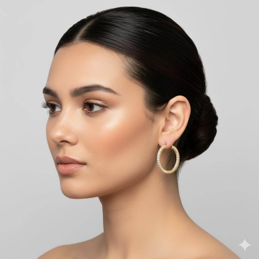 14K Gold Plated Silver Moissanite Diamond Hoop Earrings | Available in 38mm | 2 1/2CTW & 51mm |3 1/2CTW | Classic Prong Set Brilliant Cut Hoops