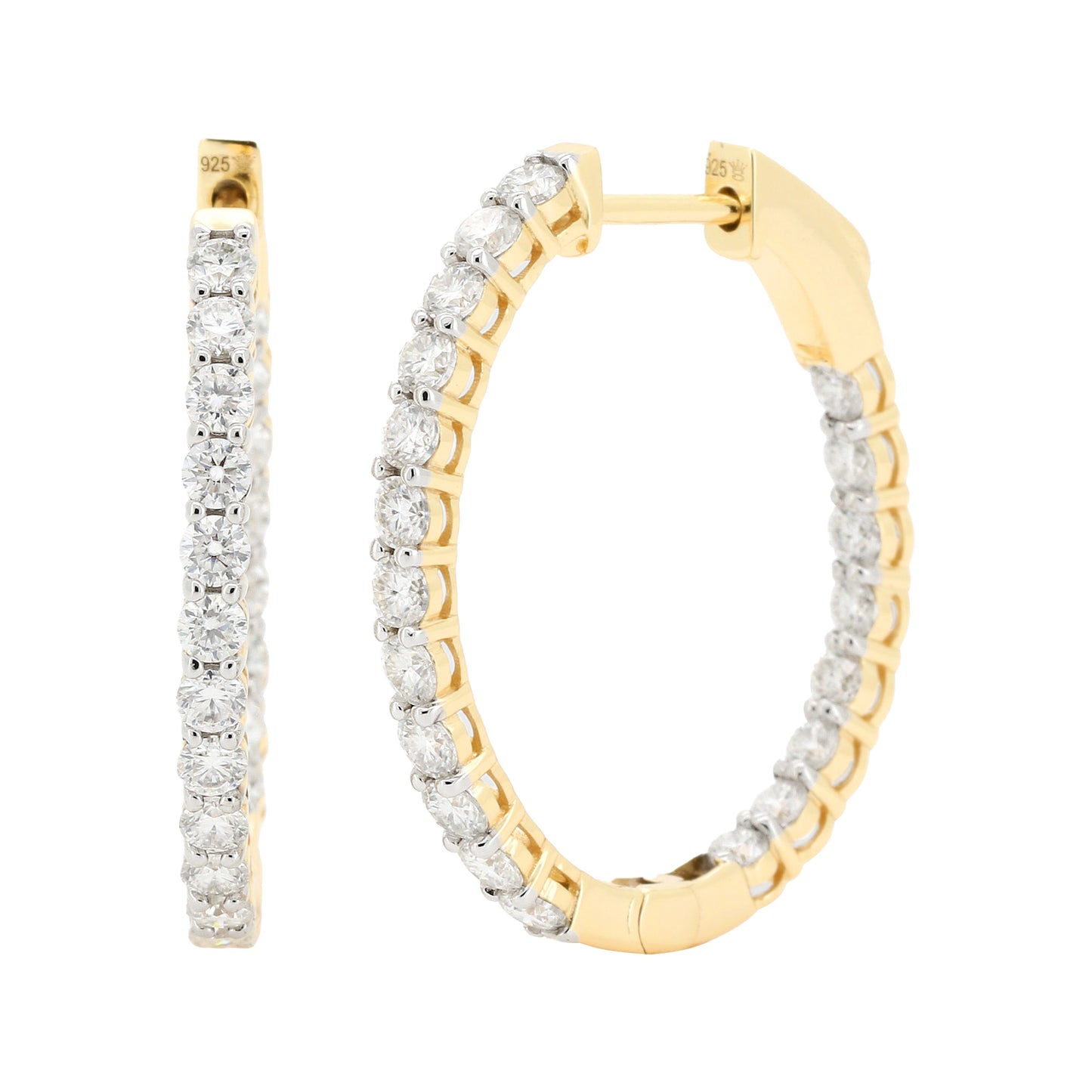 Dazzling Oval Shape | Moissanite Hoop Earrings | 14K Gold Plated Silver | Prong Set Diamond Alternative Hoops | Available in 27 MM & 31 MM