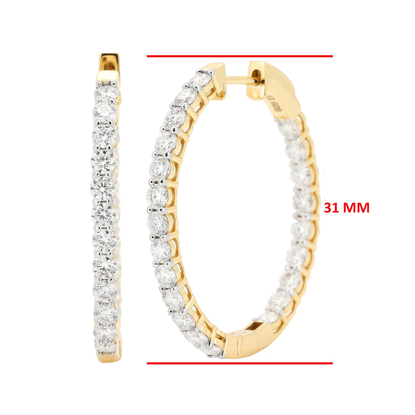 Dazzling Oval Shape | Moissanite Hoop Earrings | 14K Gold Plated Silver | Prong Set Diamond Alternative Hoops | Available in 27 MM & 31 MM