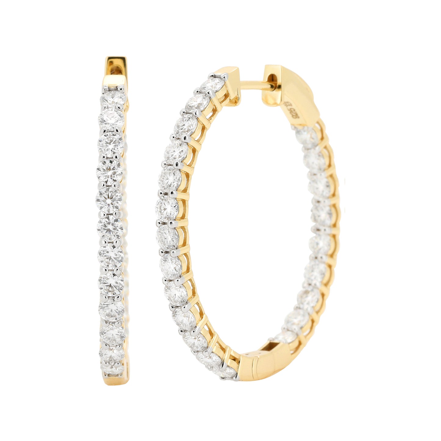Dazzling Oval Shape | Moissanite Hoop Earrings | 14K Gold Plated Silver | Prong Set Diamond Alternative Hoops | Available in 27 MM & 31 MM