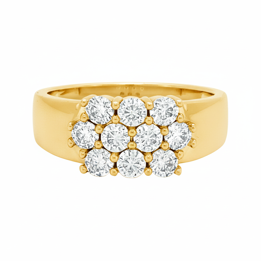 14K Gold Plated Silver Moissanite Unisex Cluster Ring 10 Round Moissanite for Brilliant Sparkle | Prong Setting |Personalised Gift
