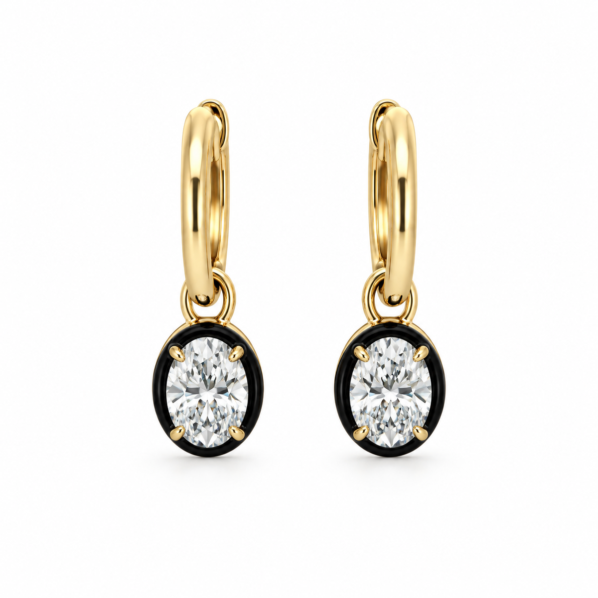 10K Yellow Gold Oval Lab Grown Diamond Dangle Hoop Earrings