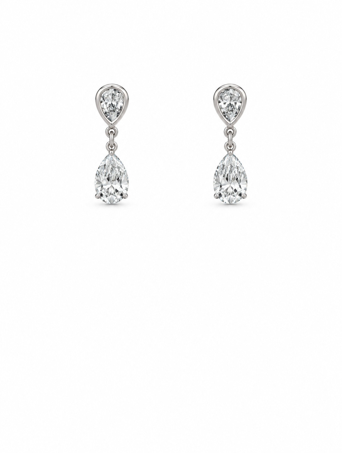 10K White Gold Pear Cut Lab Grown Diamond Dangle Earrings, Certified from GIS