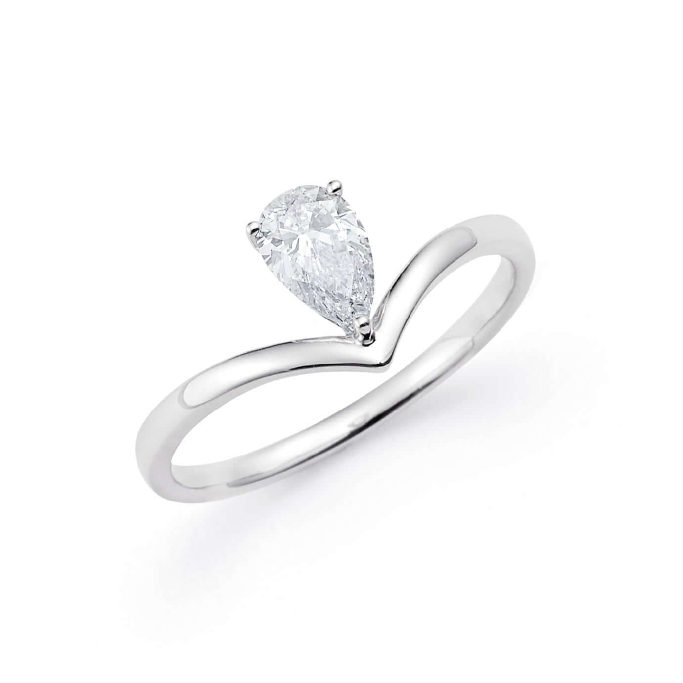 Platinum & 0.5CT Pear Lab Grown Diamond V Curve Chevron Fashion Ring - L Line
