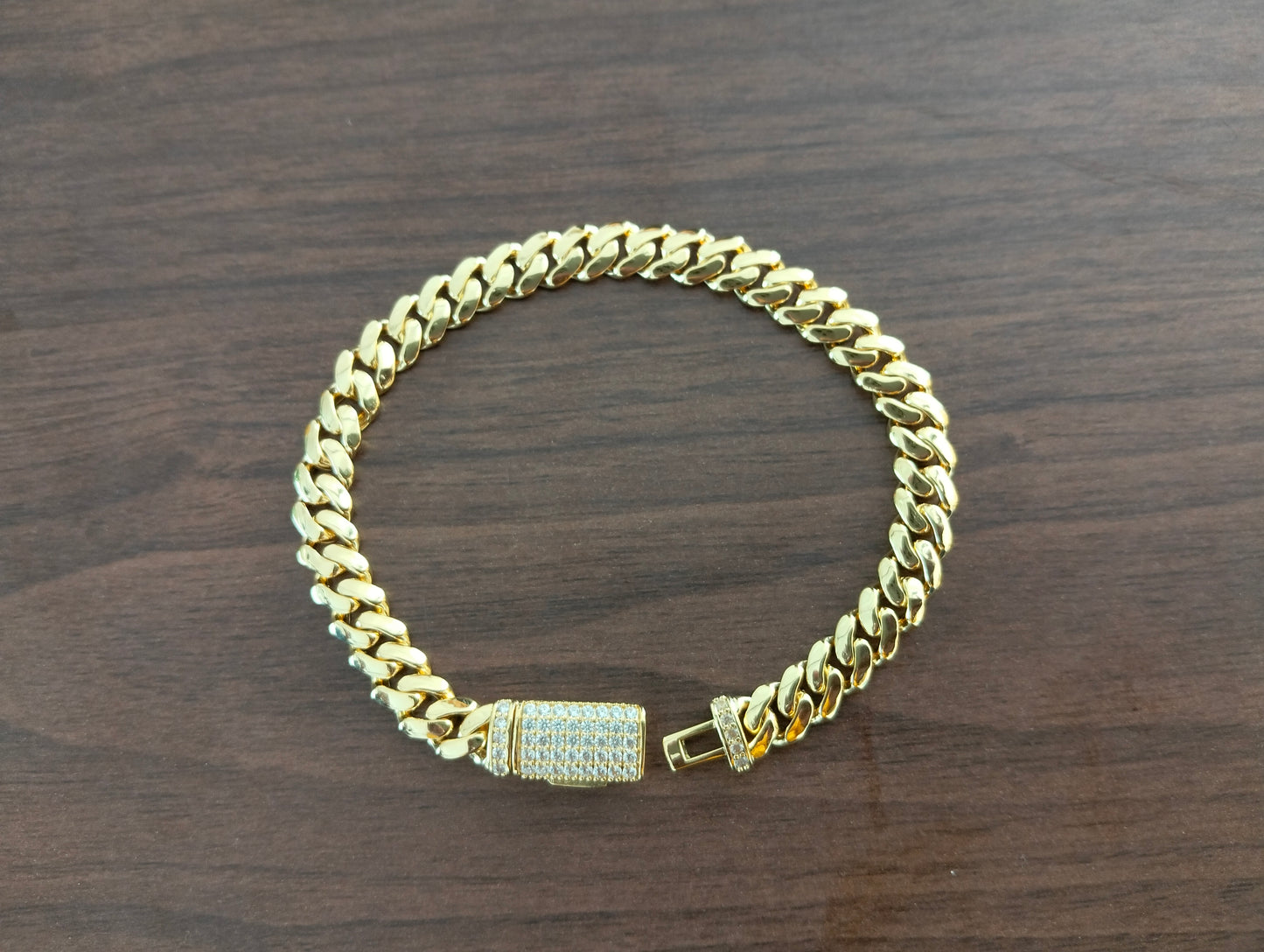 7mm Monaco Cuban Link Bracelet in 14K Gold with CZ | Partywear Unisex Bracelet |Luxe Jewelry Gift for Special Occasions |Unisex Wear
