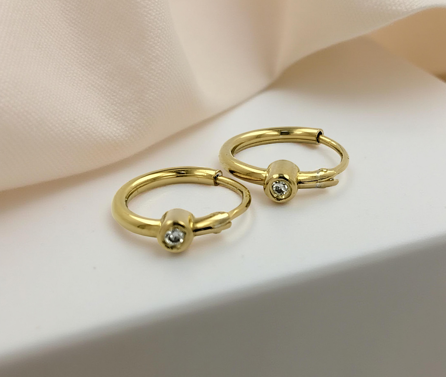 12MM Tube Hoop Earrings with Bezel Set Diamonds in 14K Gold Plated Silver | Best for All Wear | Ideal Gift for Loved Ones |Gift For Her