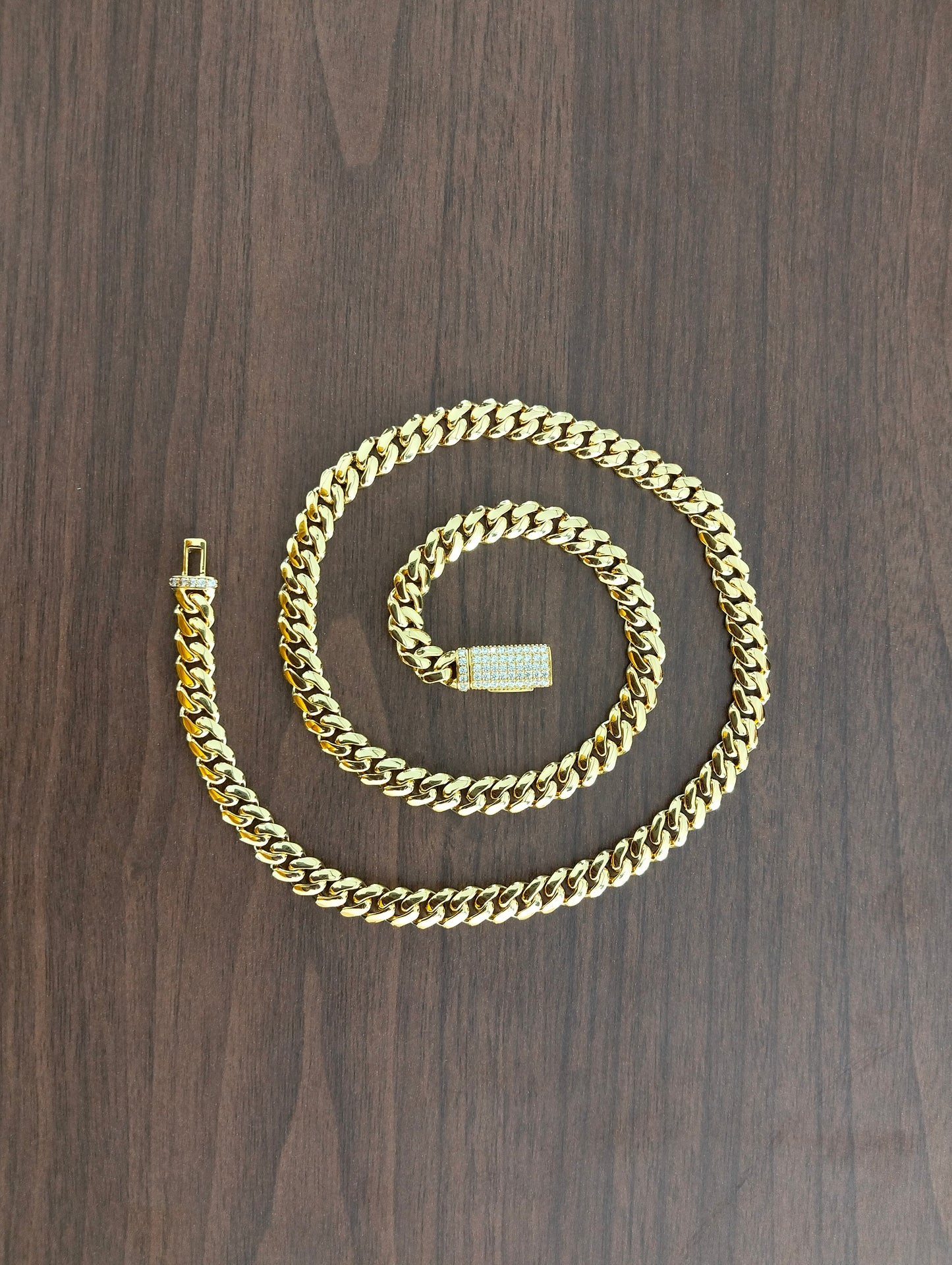 7mm Monaco Cuban Link Necklace in 14K with CZ Unisex Hip Hop Chain Luxe Partywear Jewelry Gift Available in 18", 20", 22", 24" Lengths