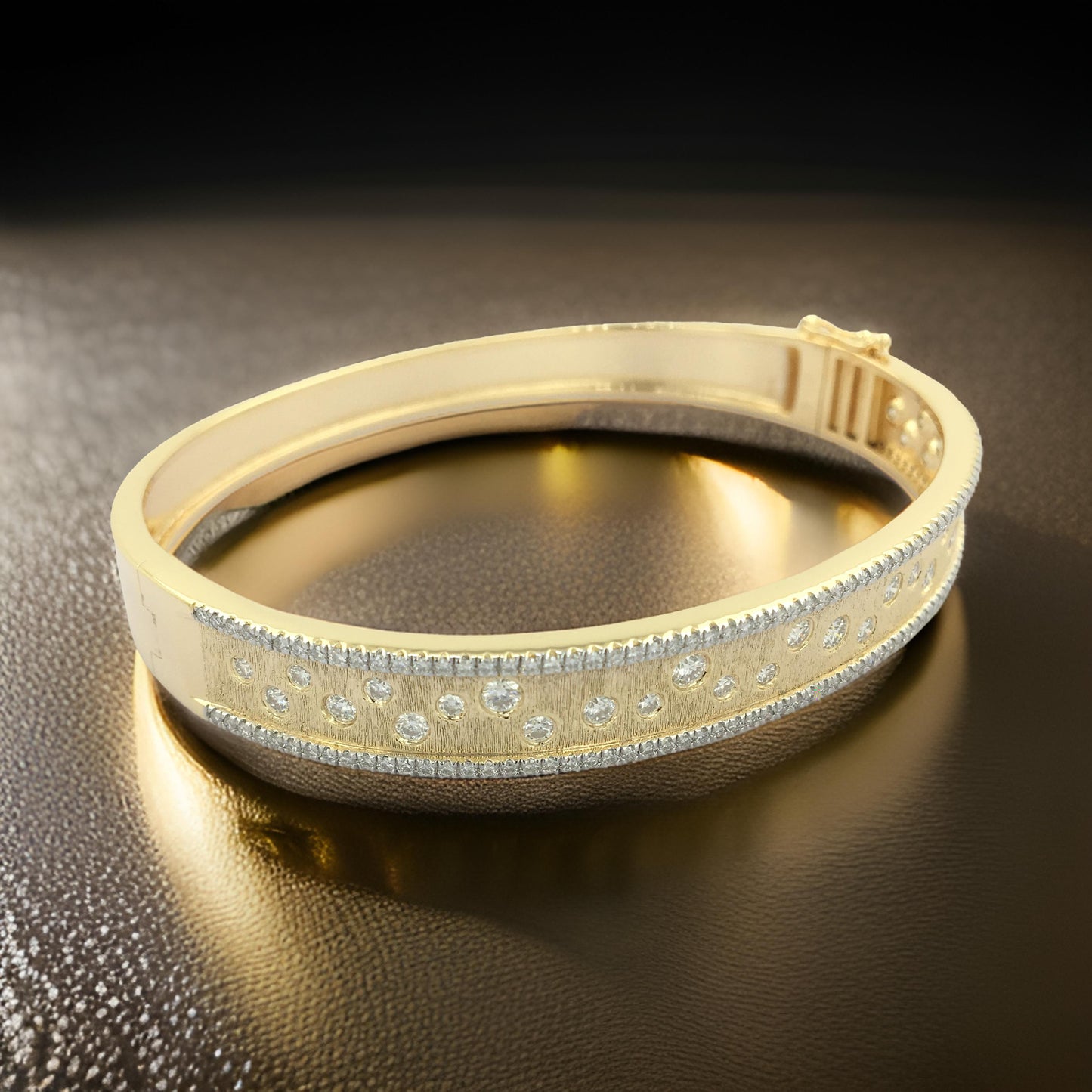 Elegant 1 3/5CTW Bangle Bracelet in 14K Gold-Plated Silver | Designer Partywear Bracelet | Moissanite & Lab Grown Diamond | Gift for Women