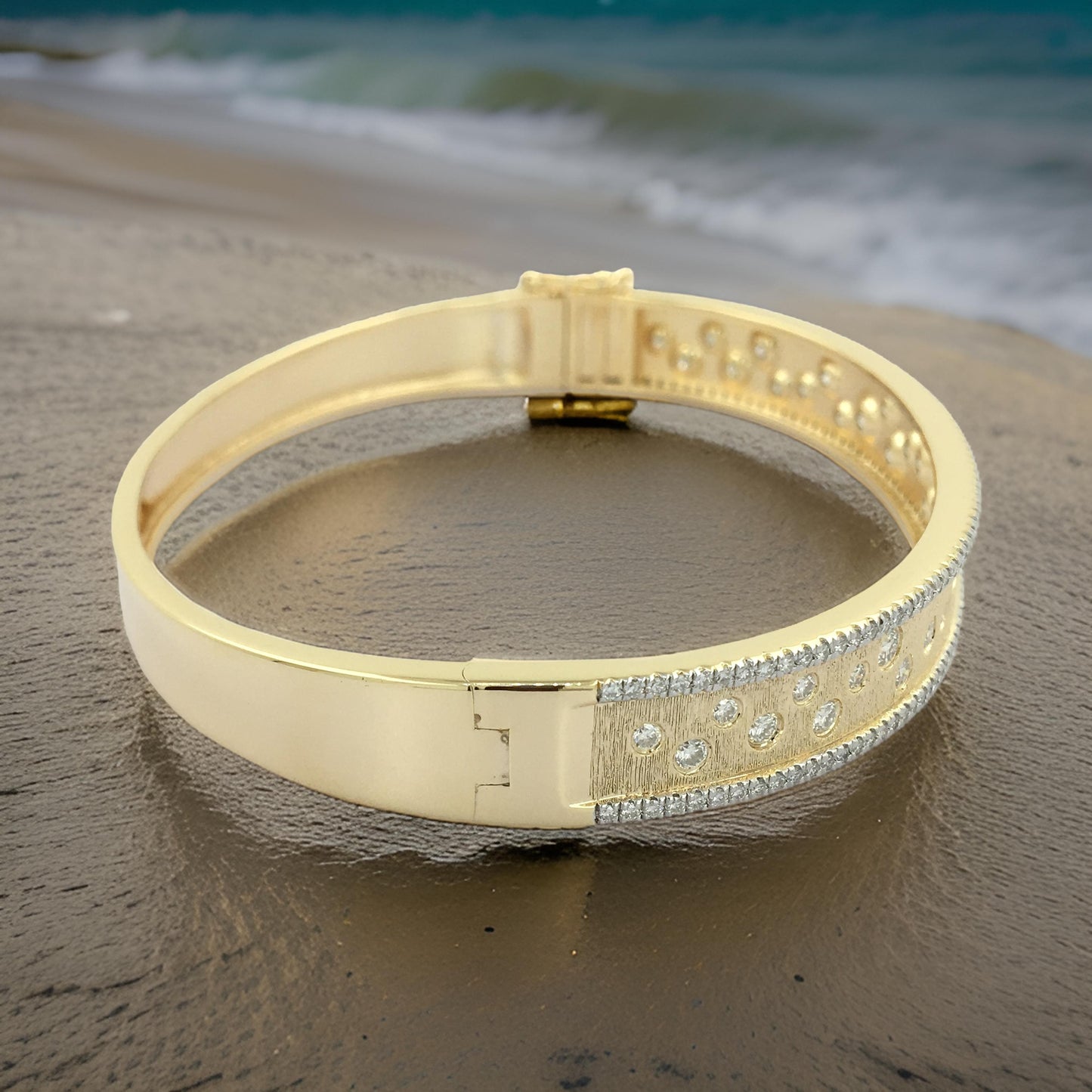 Elegant 1 3/5CTW Bangle Bracelet in 14K Gold-Plated Silver | Designer Partywear Bracelet | Moissanite & Lab Grown Diamond | Gift for Women