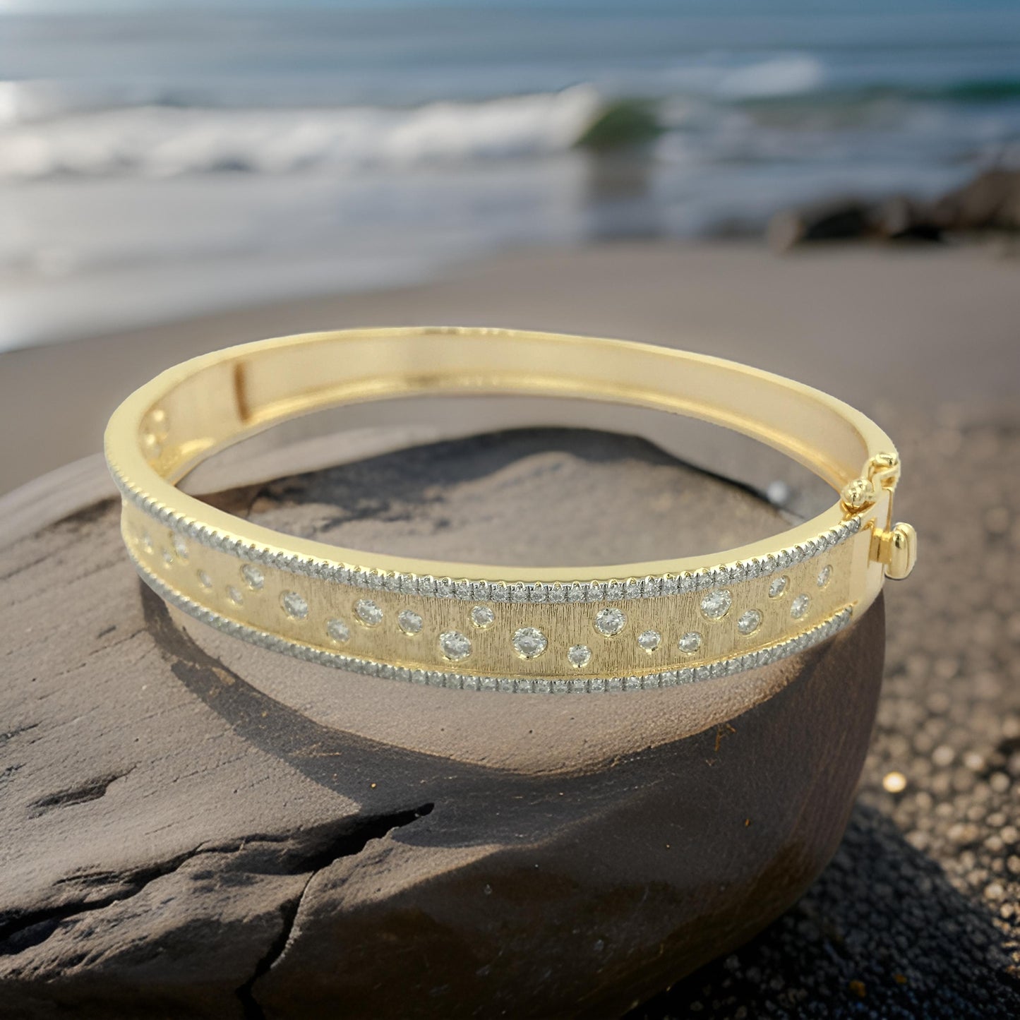 Elegant 1 3/5CTW Bangle Bracelet in 14K Gold-Plated Silver | Designer Partywear Bracelet | Moissanite & Lab Grown Diamond | Gift for Women