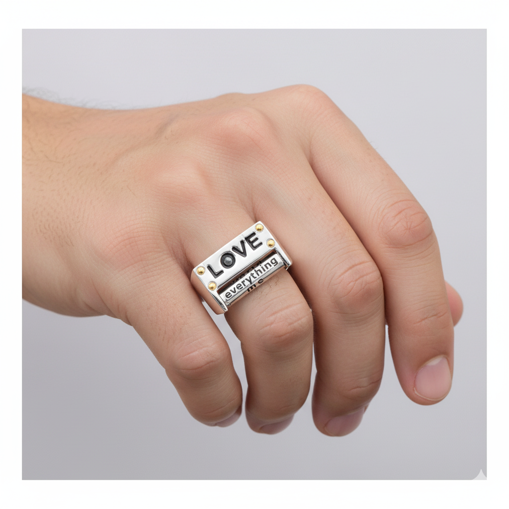 Personalized Unisex Love & Revolving Engraved Message Dice in 14K GoldPlated Silver |Spinning Roulette Band with/without Moissanite Diamonds