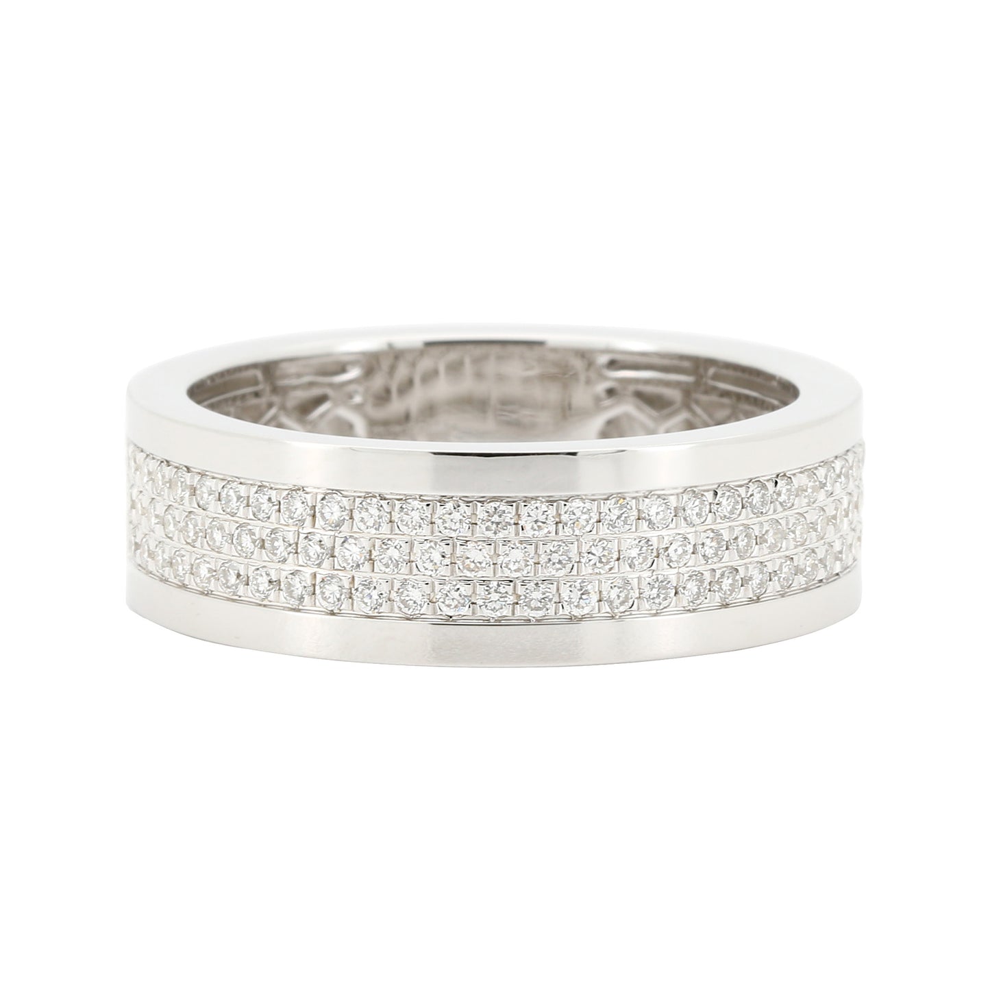 Men's Half Eternity Band, 14K White Gold Plated Sterling Silver, Lab Diamond Pave Setting Ring, CNC Finish, Wedding Gift for Him
