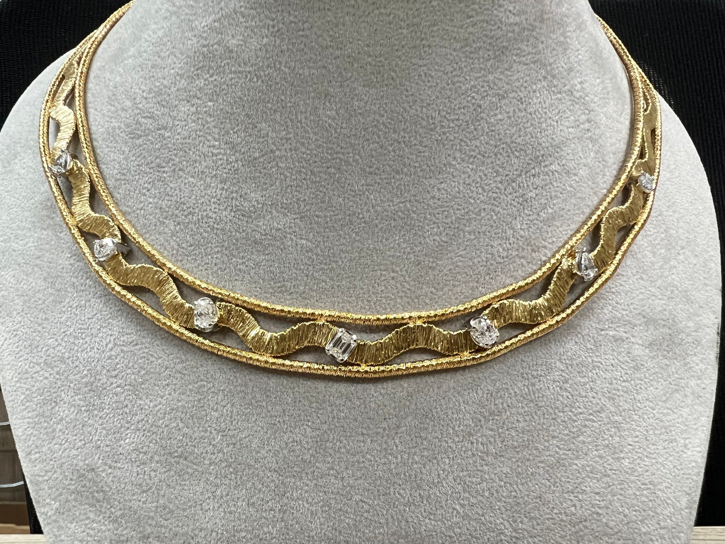Signature Italian Omega Pattern Necklace for Women | 14K Gold Plated Silver with 1 7/10 CTW Multi-Shape Diamonds |Jewelry for Party & Gifts