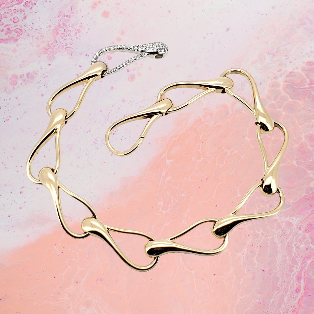 Ondina Wave Bracelet | 14K Gold Plated Silver Italian Link | Moissanite Diamond Jewelry | Elegant Gift for Her | Custom Engraving
