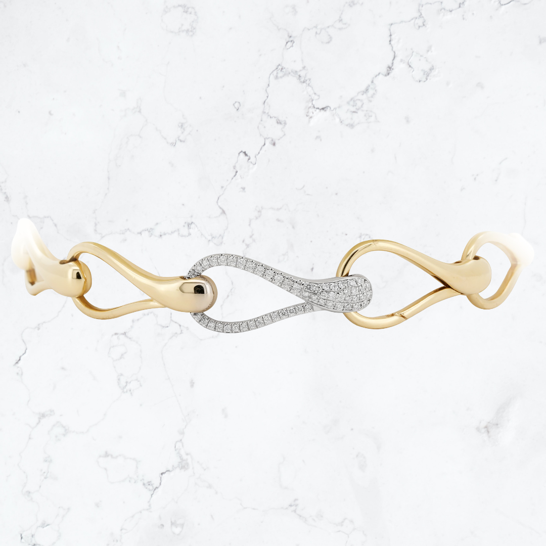 Ondina Wave Bracelet | 14K Gold Plated Silver Italian Link | Moissanite Diamond Jewelry | Elegant Gift for Her | Custom Engraving