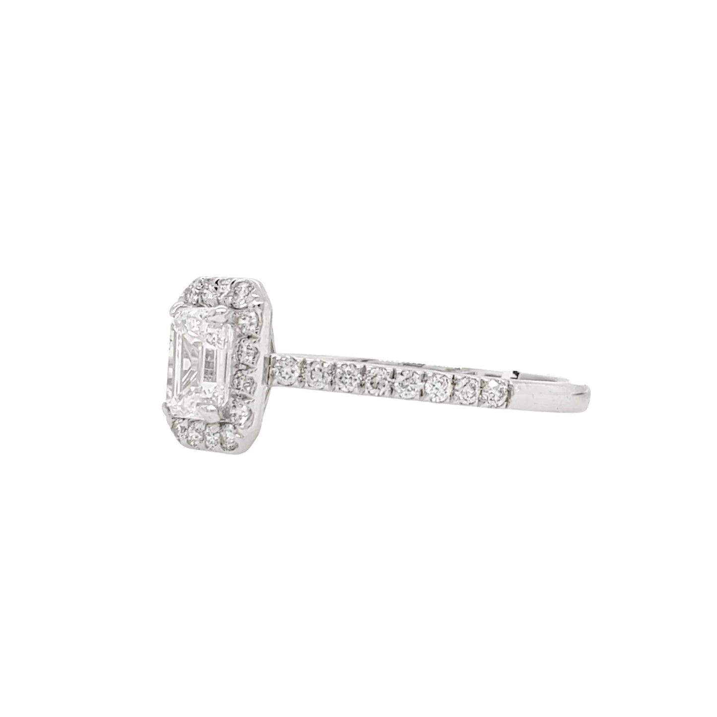 1CTW Emerald Cut Halo Lab Grown Diamond Engagement Ring in Platinum | Anniversary Gift | Elegant Engagement Ring |Gift on all Occasions