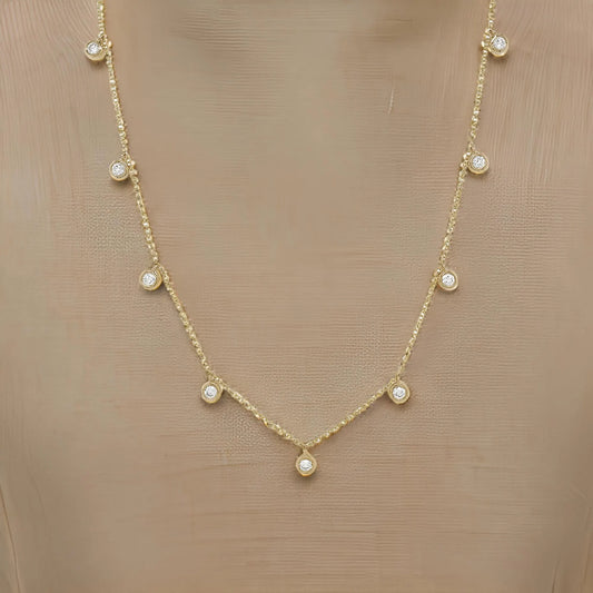 Moissanite Diamond Station Necklace 14K Gold Plated Silver Bezel Set Lariat Designed For Elegant and Party Look |For Her On All Occasions