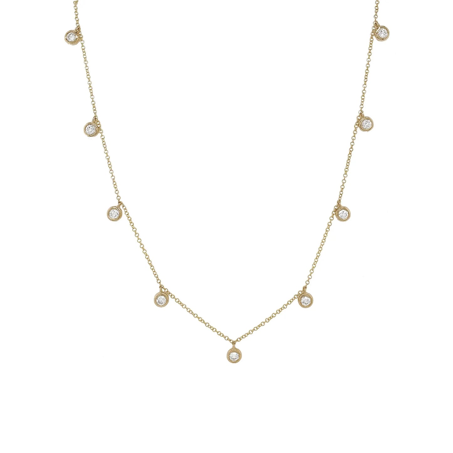 Moissanite Diamond Station Necklace 14K Gold Plated Silver Bezel Set Lariat Designed For Elegant and Party Look |For Her On All Occasions