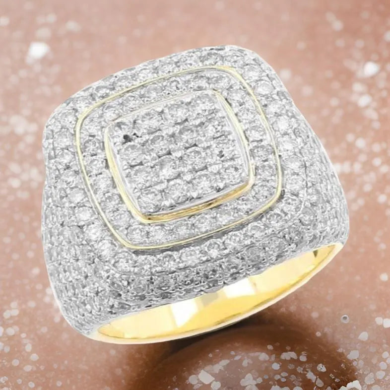 Luxury Men's Hip Hop Ring, Oversize Gold Plated Ring with VVS Moissanite Diamonds, Bling Statement Piece - Custom Hip Hop Bling