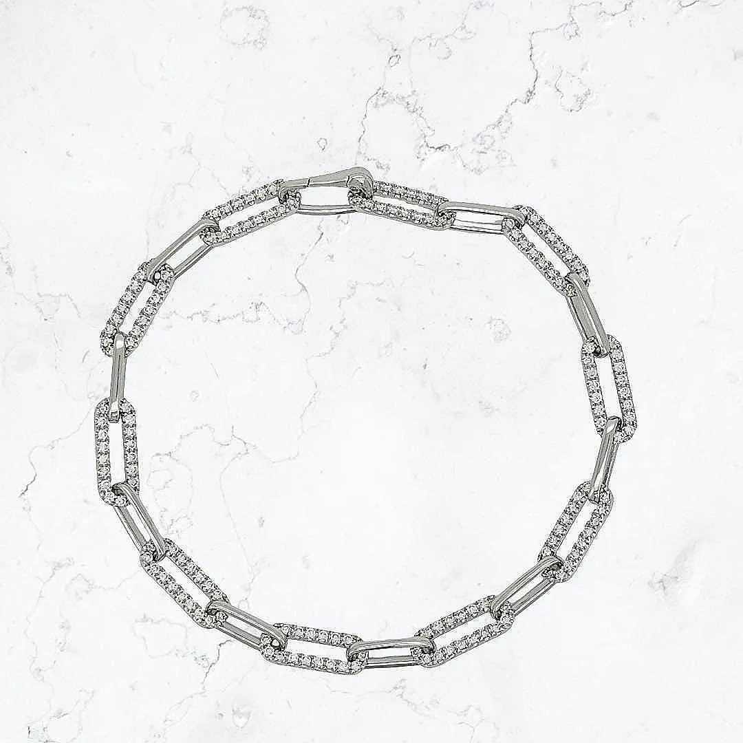 Pave Diamond Paperclip Bracelet Gold Plated, Fashion Bracelet, Luxury Jewelry, Statement Bracelet, Elegant Gift - LLine