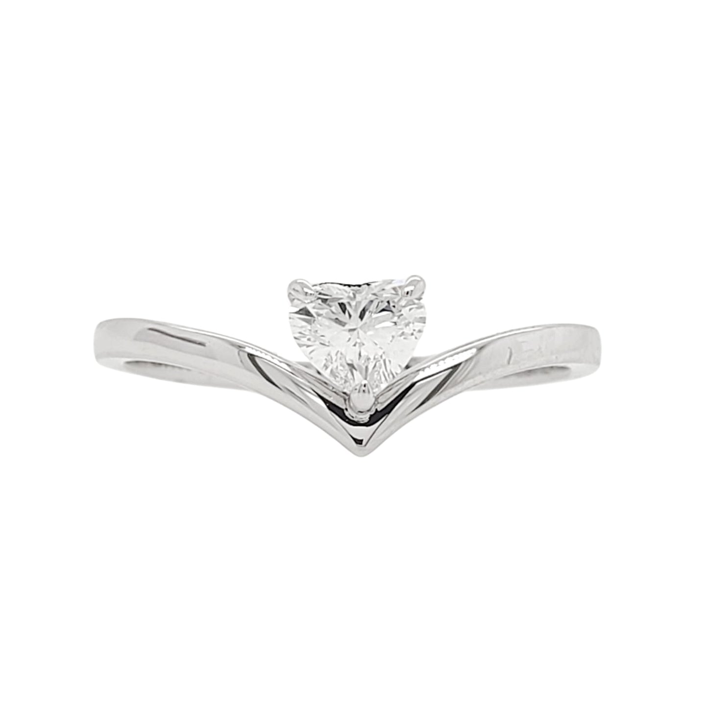 V-Curved Chevron Ring with 0.3CT Heart Shape Moissanite Diamond in Gold Plated Silver