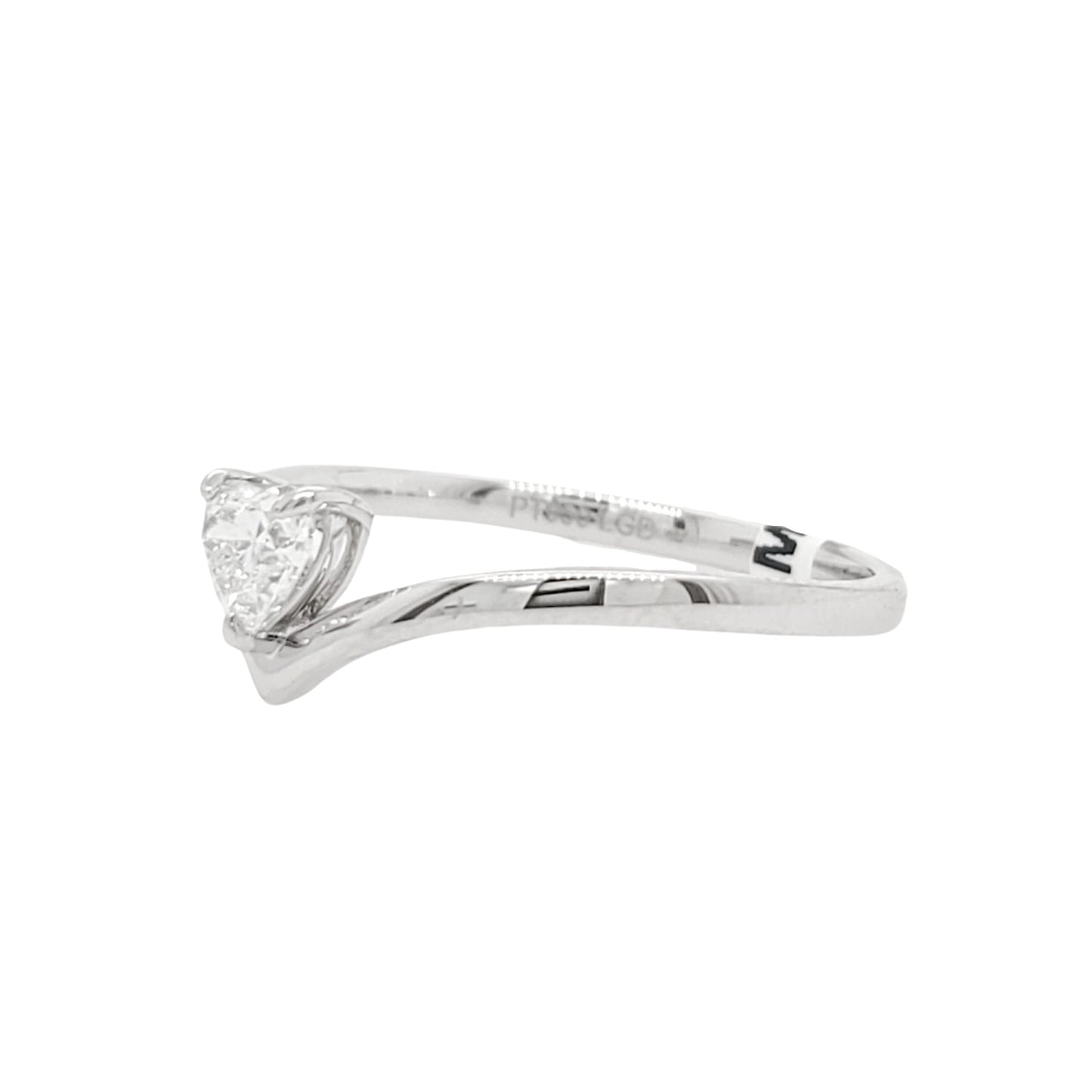 V-Curved Chevron Ring with 0.3CT Heart Shape Moissanite Diamond in Gold Plated Silver