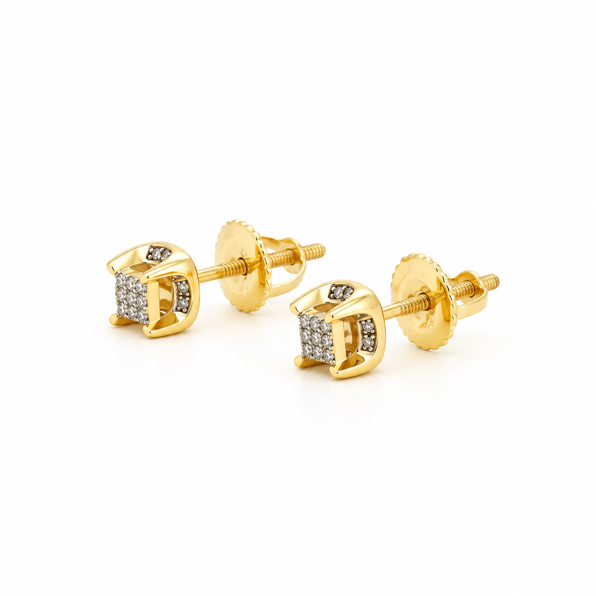 Natural Diamond Stud Earrings, 14K Yellow Gold Plated Silver, Round Cut Cluster