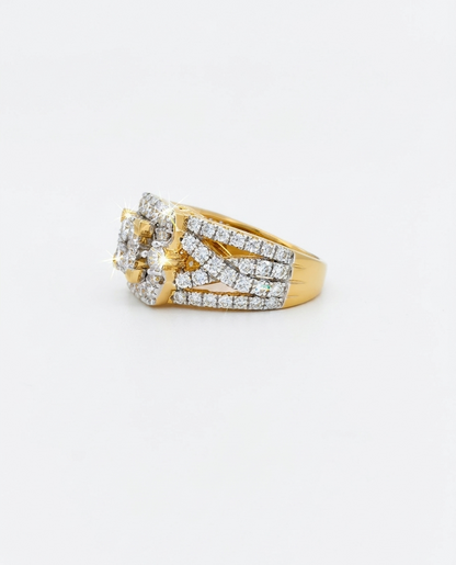 Engagement Ring, 2 1/5 CTW Cushion Cluster Moissanite , 14K Gold Plated Silver, GIS Certified Jewelry