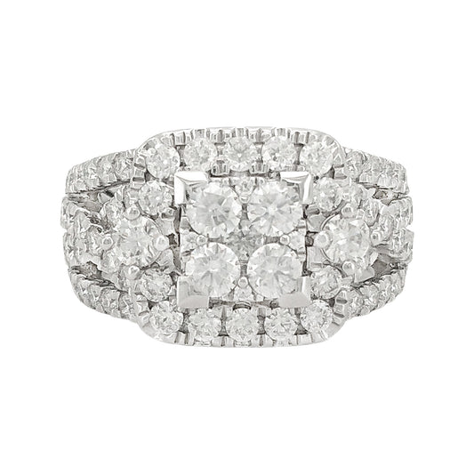 Engagement Ring, 2 1/5 CTW Cushion Cluster Moissanite , 14K Gold Plated Silver, GIS Certified Jewelry