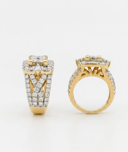 Engagement Ring, 2 1/5 CTW Cushion Cluster Moissanite , 14K Gold Plated Silver, GIS Certified Jewelry
