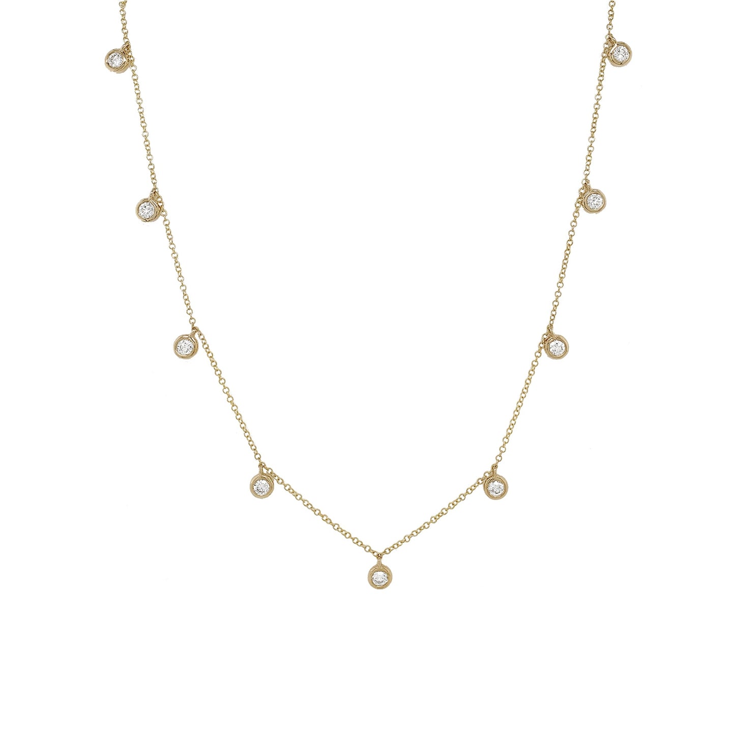 DANGLING BEZEL MOISSANITE DIAMOND STATION NECKLACE GOLD VERMEIL