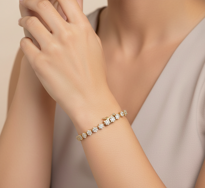 Tennis Bracelet 14K Gold Plated Silver | Moissanite, Diamond Alternative Jewelry Gift for Her | Classic Prong Set Chain