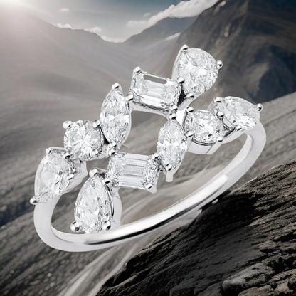1 3/8CT Multi Fancy Shape  Lab Diamond Fashion Ring in Platinum |Sustainable & Eco-Friendly Diamond Jewelry |Elegant Fashion Ring for Women